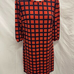Enfocus Studio Orange and Navy Sheath Dress with Crew Neck